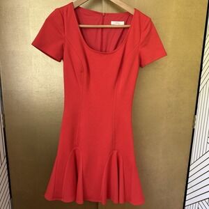 Trina Turk Women's Size P Cocktail Dress Coral Orange Flounce Bottom Petite